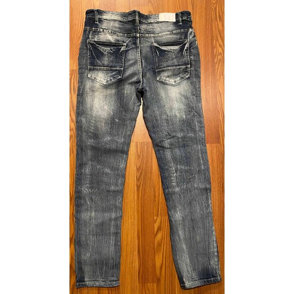 Vtg Southpole Skinny Moto Jeans Distressed Blue Mens 38x32 Y2k Skater Fade - Picture 2 of 8